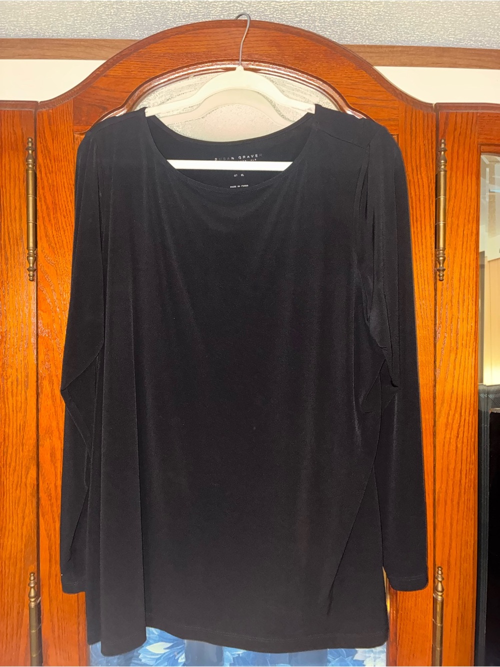 Susan Graver Black Long Sleeve Drapey Top